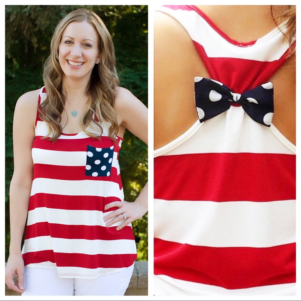 🇺🇸Racerback Red + White Stripe w/ Back Bow